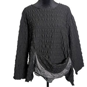 Heydari Black Textured Oversized Asymmetrical Lagenlook Top Size M